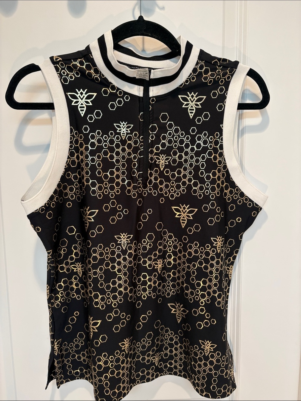 Kyodan Black Tank Top with Gold Bee & Hex Print